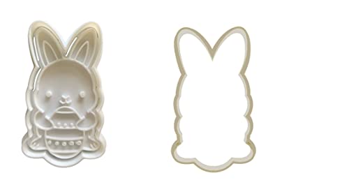 The Cookie Cutter Hub 10cm Cute Easter Bunny with a Egg Cookie Cutter and Matching Embosser for Cookies Biscuits Clay Baking Decoration