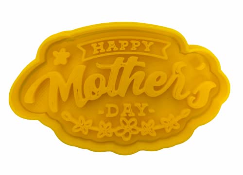 The Cookie Cutter Hub 10cm Happy Mothers Day Badge Cookie Cutter and Matching Embosser for Cookies Biscuits Clay Baking Decoration