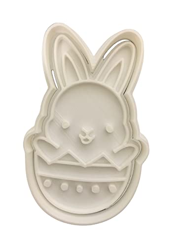 The Cookie Cutter Hub 10cm Cute Easter Bunny in a Egg Cookie Cutter and Matching Embosser for Cookies Biscuits Clay Baking Decoration