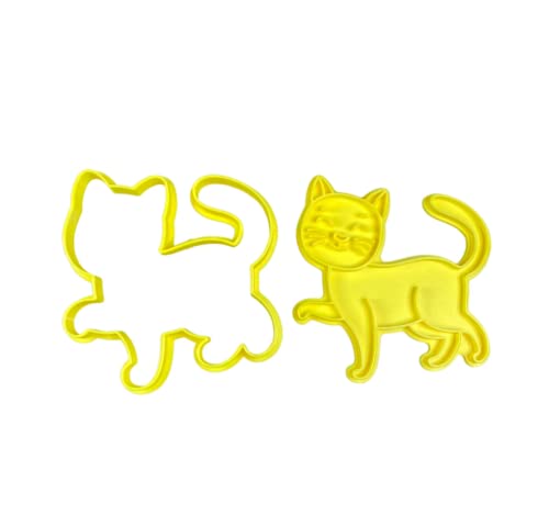 The Cookie Cutter Hub 9cm Cat Cookie Cutter and Matching Embosser for Cookies Biscuits Clay Baking Decoration