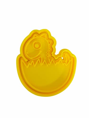 The Cookie Cutter Hub 10cm Cute Hatching Dinosaur Cookie Cutter and Matching Embosser for Cookies Biscuits Clay Baking Decoration