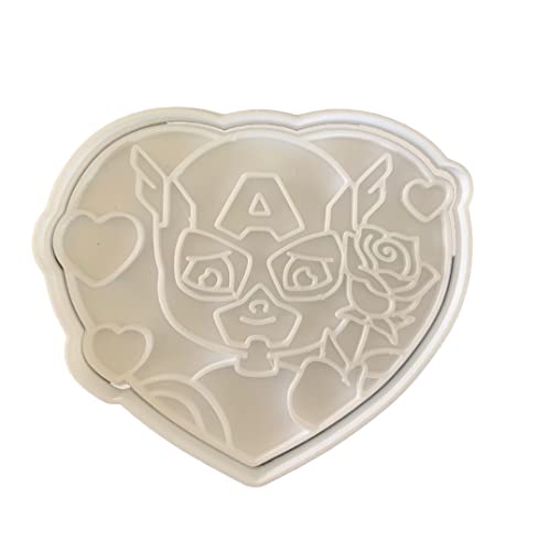 The Cookie Cutter Hub 11cm Valentine's Superhero with a Rose Cookie Cutter and Matching Embosser for Cookies Biscuits Clay Baking Decoration