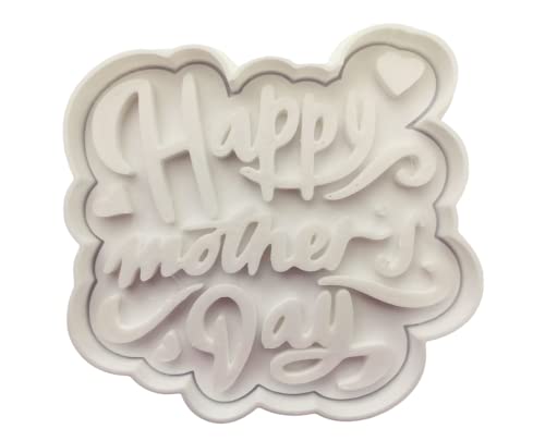 The Cookie Cutter Hub 10cm Happy Mothers Day Cursive Font Cookie Cutter and Matching Embosser for Cookies Biscuits Clay Baking Decoration