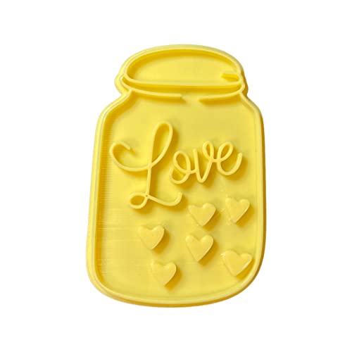 The Cookie Cutter Hub 10cm Love Jar Cookie Cutter and Matching Embosser for Cookies Biscuits Clay Baking Decoration