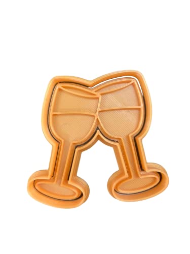 The Cookie Cutter Hub 9cm Wedding Champagne Glasses Cookie Cutter and Matching Embosser for Cookies Biscuits Clay Baking Decoration