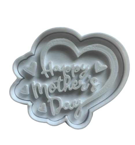 The Cookie Cutter Hub 10cm Happy Mother Day Heart Cookie Cutter and Matching Embosser for Cookies Biscuits Clay Baking Decoration