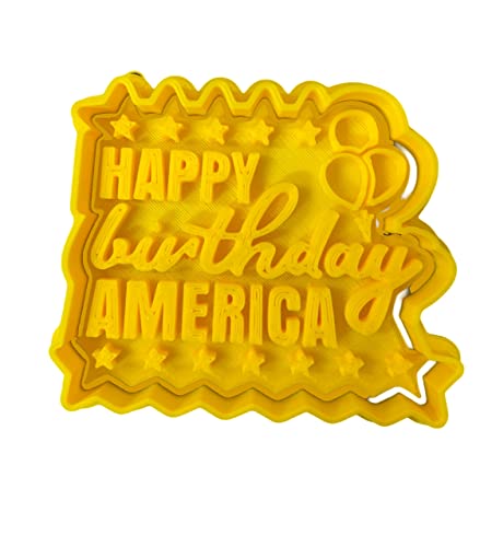 The Cookie Cutter Hub 9cm 4th of July - Happy Birthday America Cookie Cutter and Matching Embosser for Cookies Biscuits Clay Baking Decoration