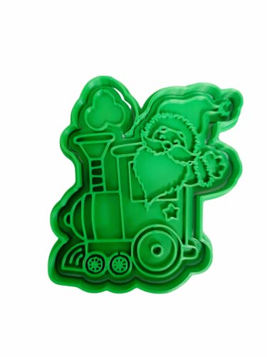 The Cookie Cutter Hub 10cm Santa Train Cookie Cutter and Matching Embosser for Cookies Biscuits Clay Baking Decoration