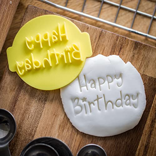 The Cookie Cutter Hub Happy Birthday Embosser/Stamp for Cupcakes Fondant Icing Clay Cake Baking Decoration