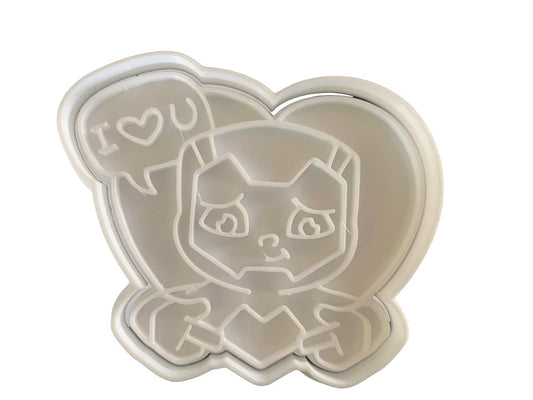 The Cookie Cutter Hub 11cm Valentine's Superhero I Love U Cookie Cutter and Matching Embosser for Cookies Biscuits Clay Baking Decoration